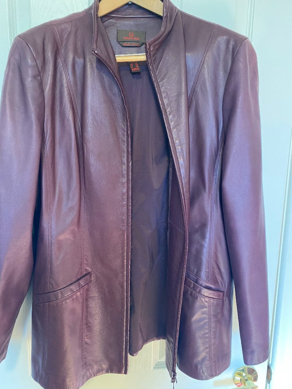 Vintage Danier Canadian Italian Leather Jacket Zip Front Plum Burgundy Coat L - Picture 2 of 6